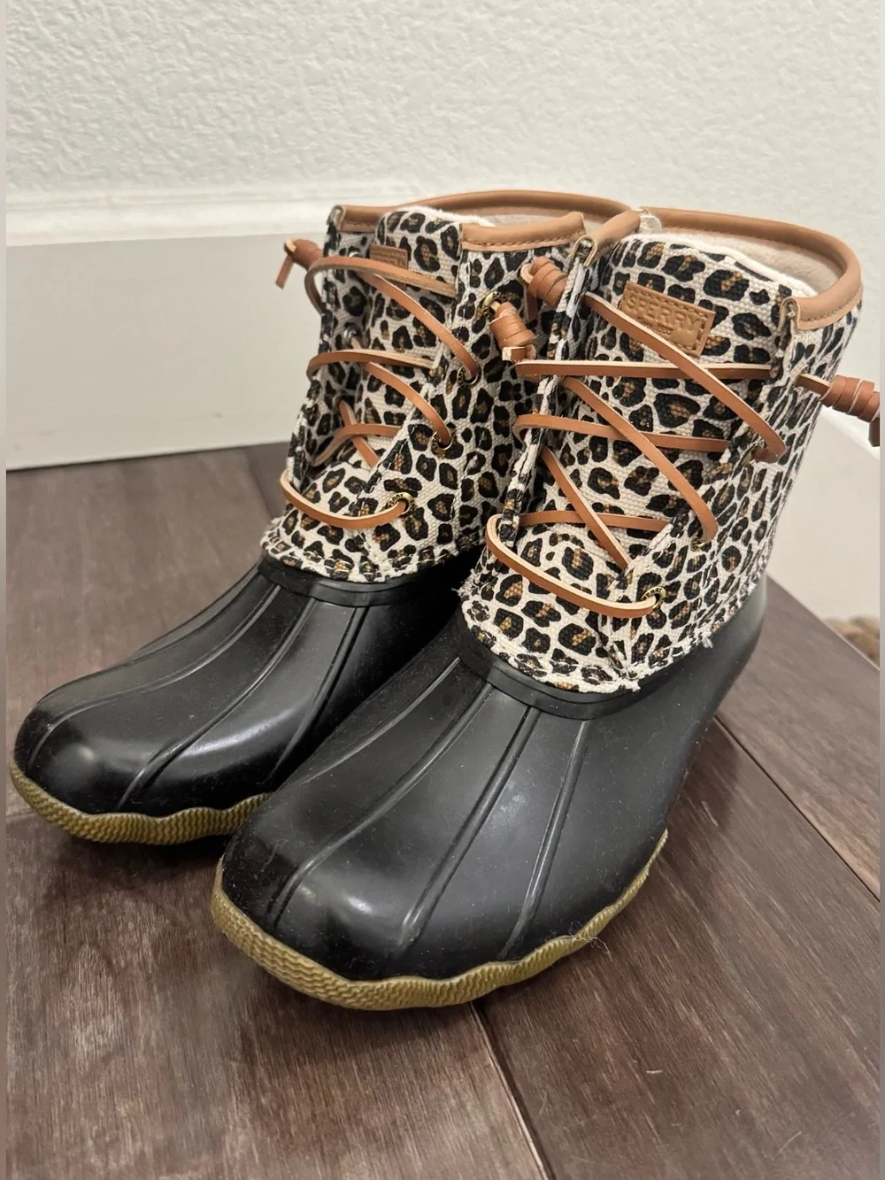 Sperry Leopard Print Winter Duck Boots for Women - Black & Brown